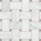 Jumbo Basketweave Honed Marble in Oriental White with Cinder Grey Dot
