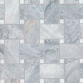 Jumbo Basketweave Honed Marble in Glorious Blue with Thassos Dot