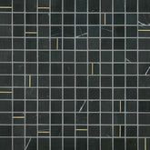 Ferrara 1" x 1" Honed Marble Mosaic Tile with Brass in Nero