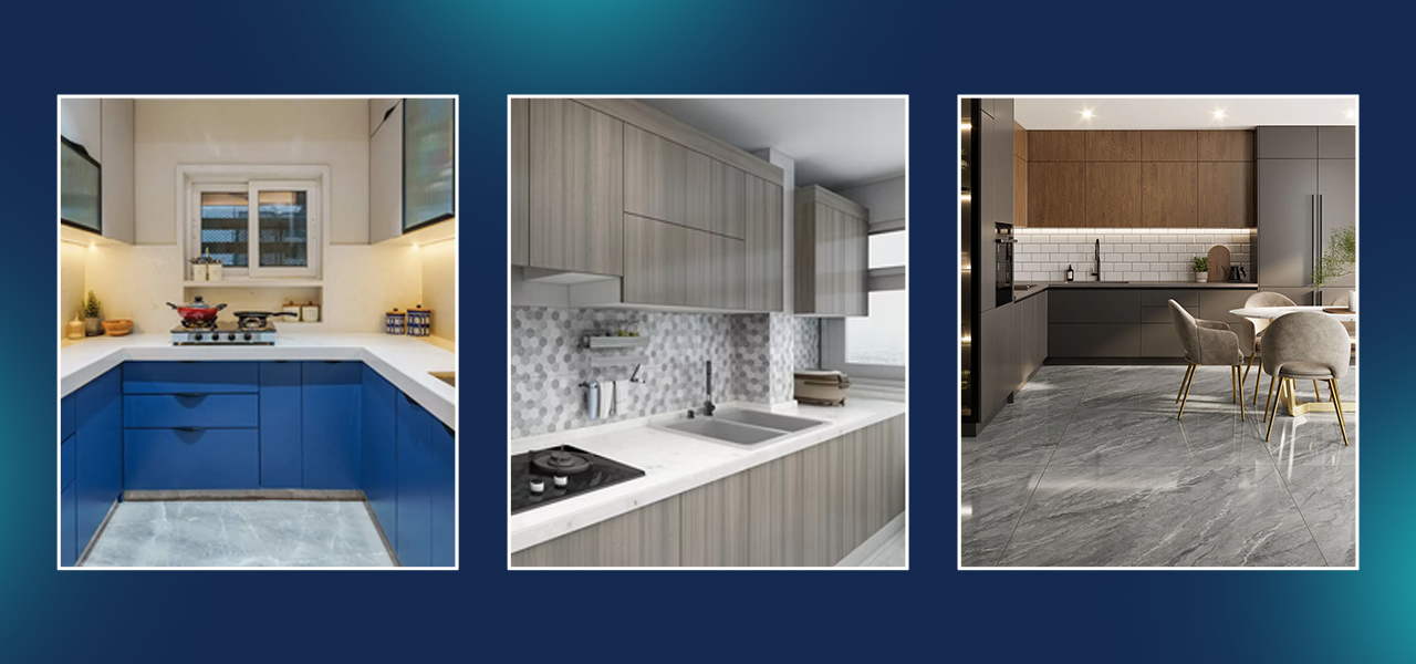 Modern kitchen tile floor and backsplash design