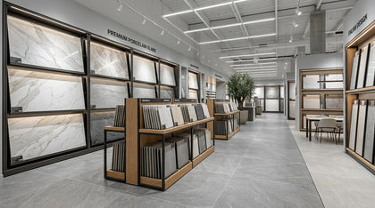 Luxury porcelain tile showroom display at Flooritize Flooring