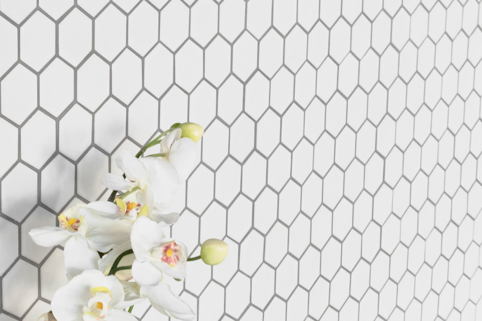 Bedrosians Le Cafe 2" x 2" Hexagon Matte Porcelain Mosaic Tile in White | Item Code DECLEC22W