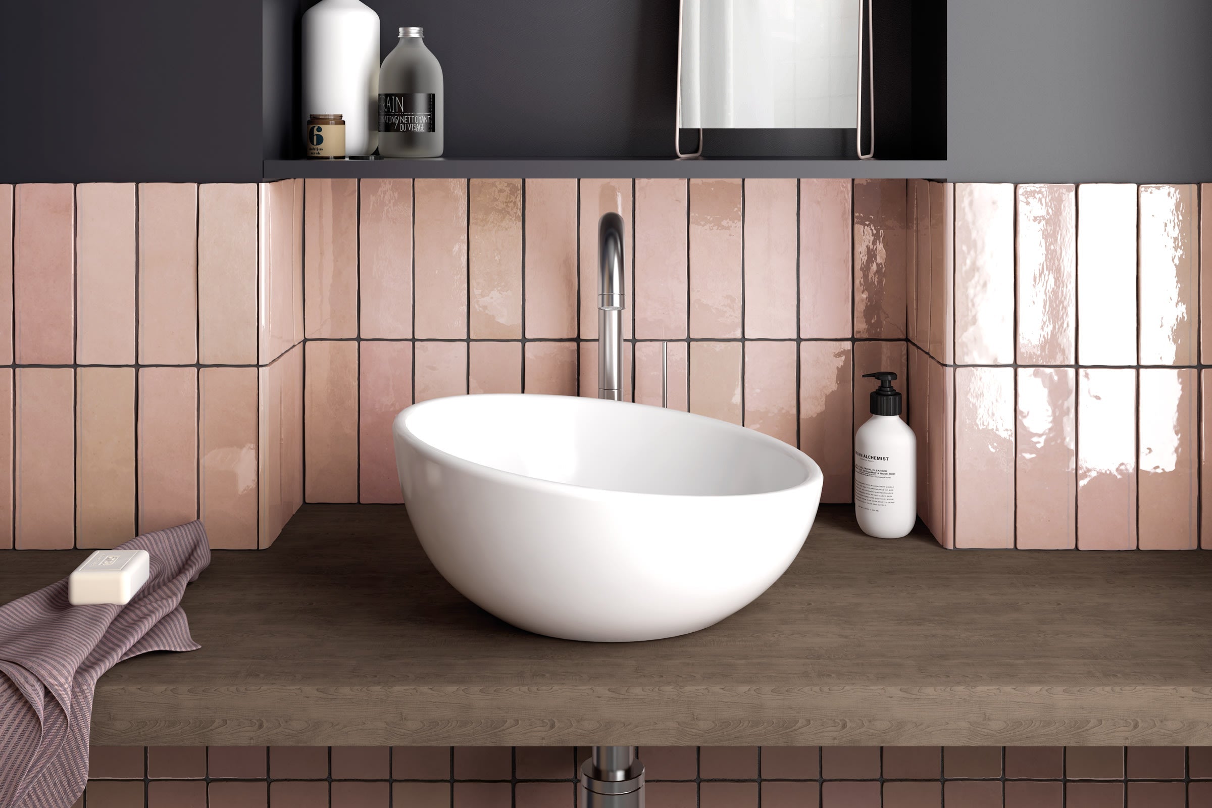 Bedrosians Cloé 2.5" x 8" Glossy Ceramic Tile in Pink | Item Code DECCLOPIN28G