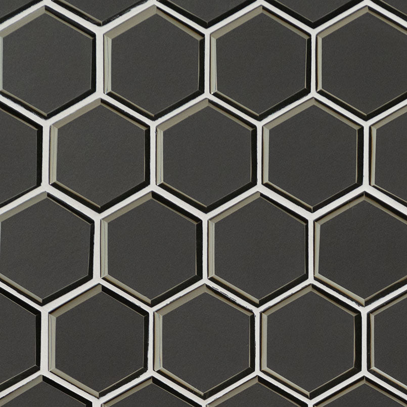 METALLIC GRAY BEVELED 3" HEXAGON