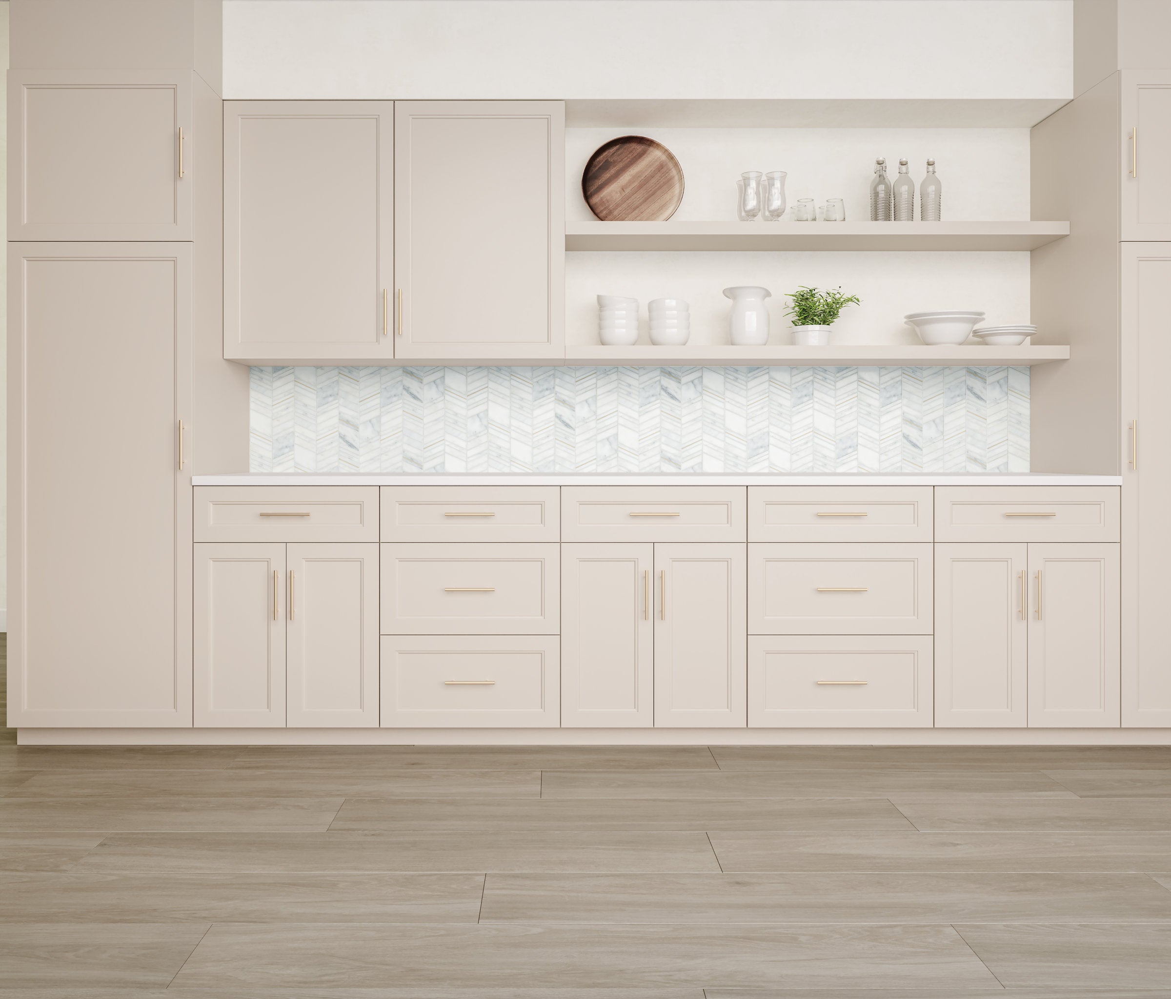 Bedrosians Ferrara Honed Chevron Marble Mosaic Tile in Bianco | Item Code DECFERBIACHEMOH