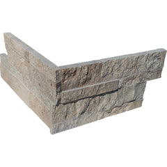 Bedrosians Silver Cream 6" x 24" Split Face Travertine Ledger Corner | Item Code 100000856