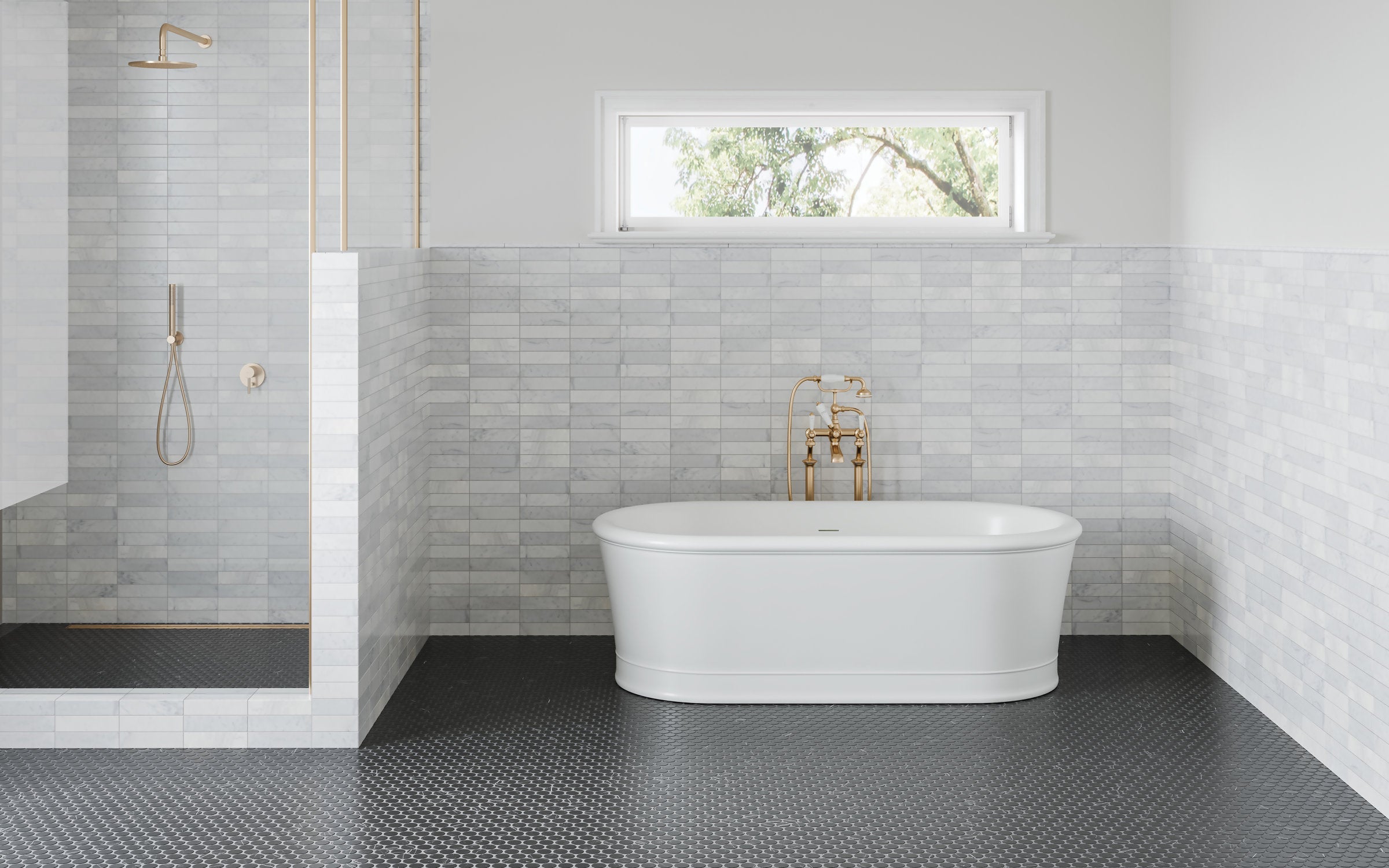 Bedrosians Monet 2" x 8" Honed Marble Decorative Tile in White Carrara | Item Code 100001379
