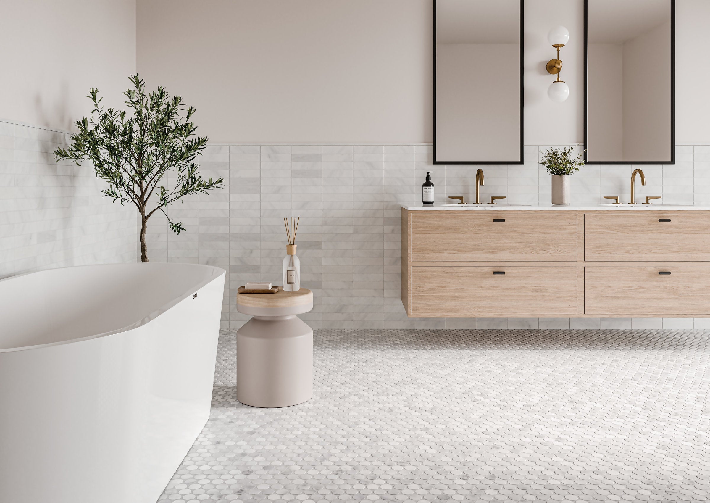 Bedrosians Monet 2" x 8" Honed Marble Decorative Tile in White Carrara | Item Code 100001379