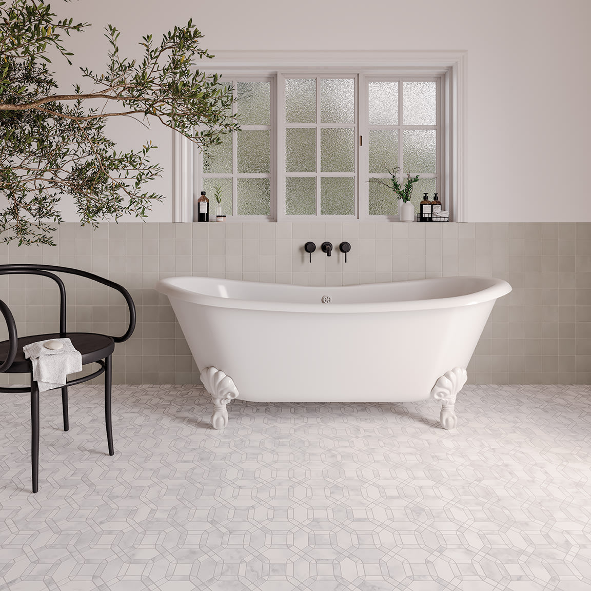 Bedrosians Monet Honed Marble Mosaic 1 Tile in White Carrara | Item Code 100001391