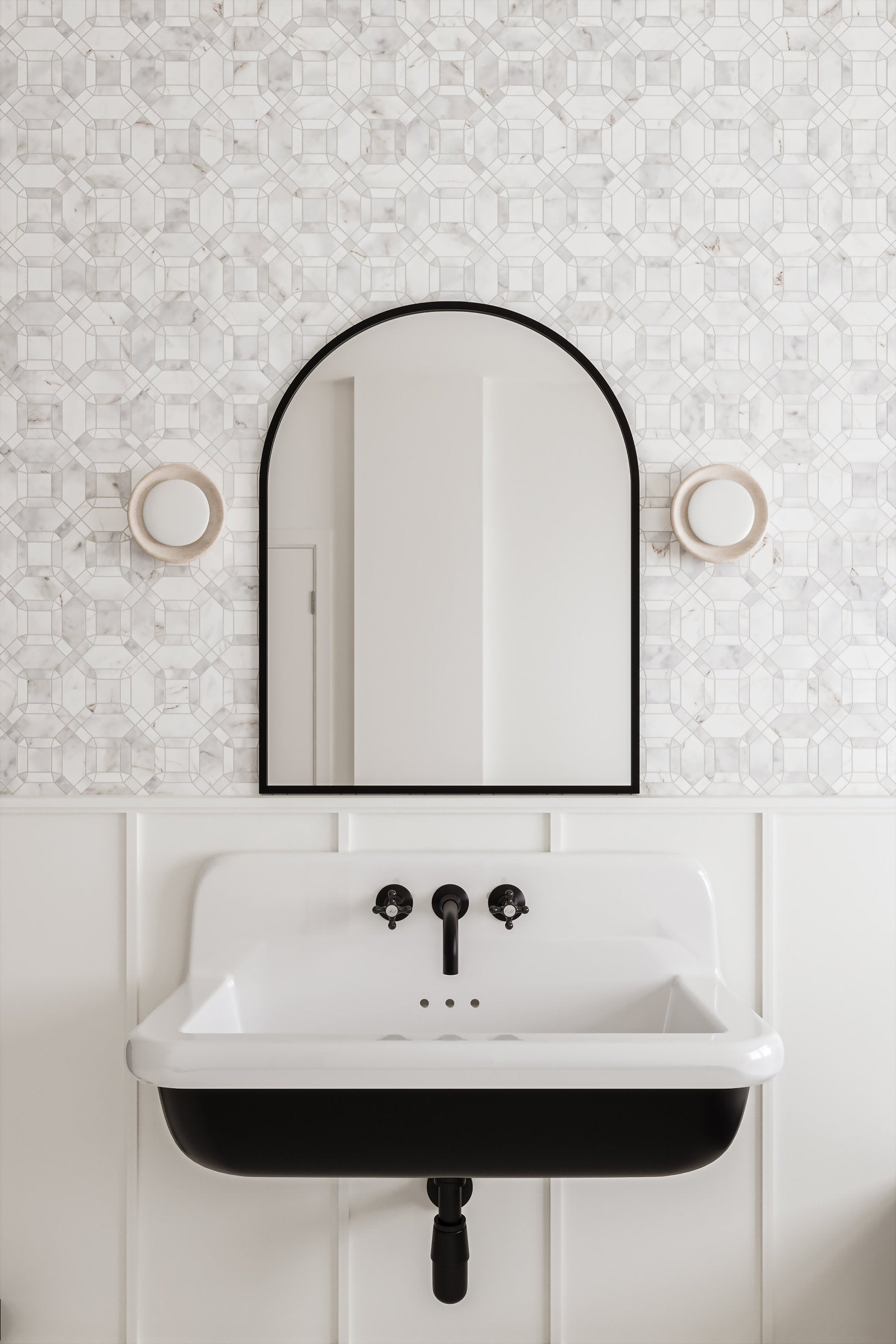 Bedrosians Monet Honed Marble Mosaic 1 Tile in Oriental White | Item Code 100001392