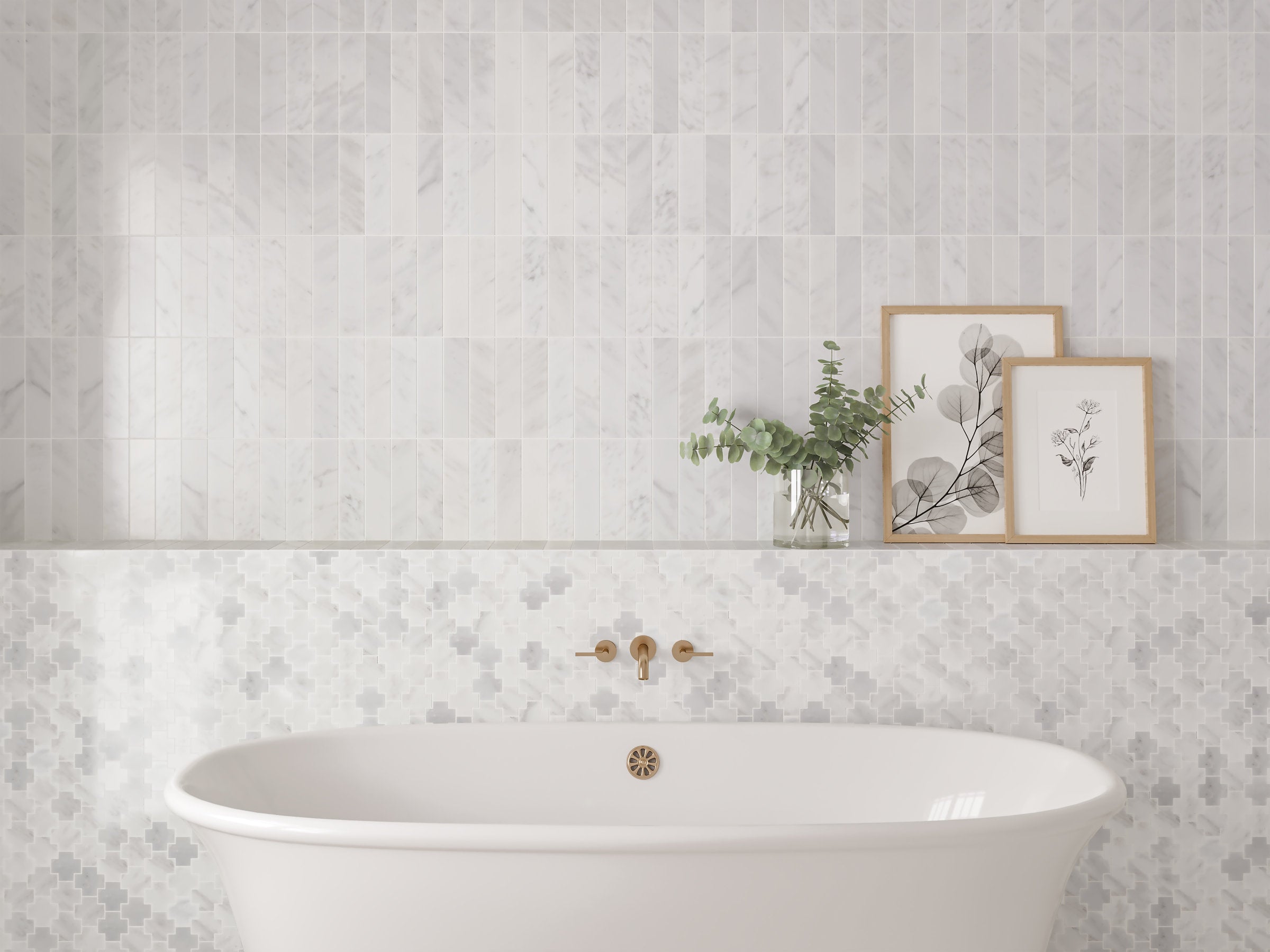 Bedrosians Monet 2" x 8" Honed Marble Decorative Tile in Oriental White | Item Code 100001380