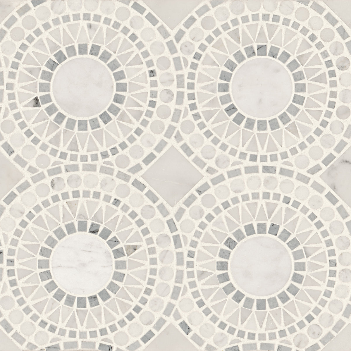 Bedrosians Solis Honed Marble Blend Mosaic Tile in White Carrara & Bardiglio | Item Code 100001717