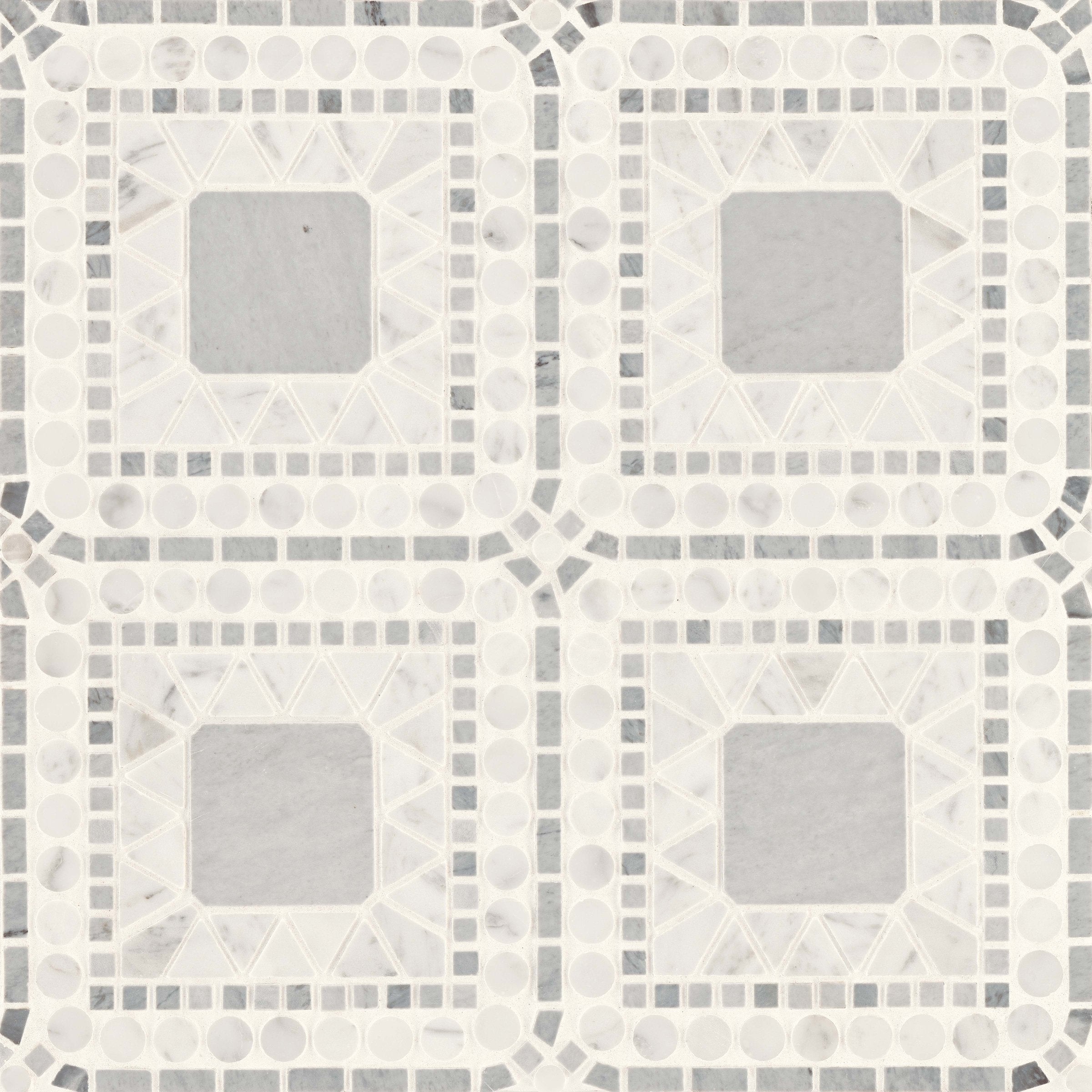 Bedrosians Atrium Honed Marble Blend Mosaic Tile in White Carrara & Bardiglio | Item Code 100001721