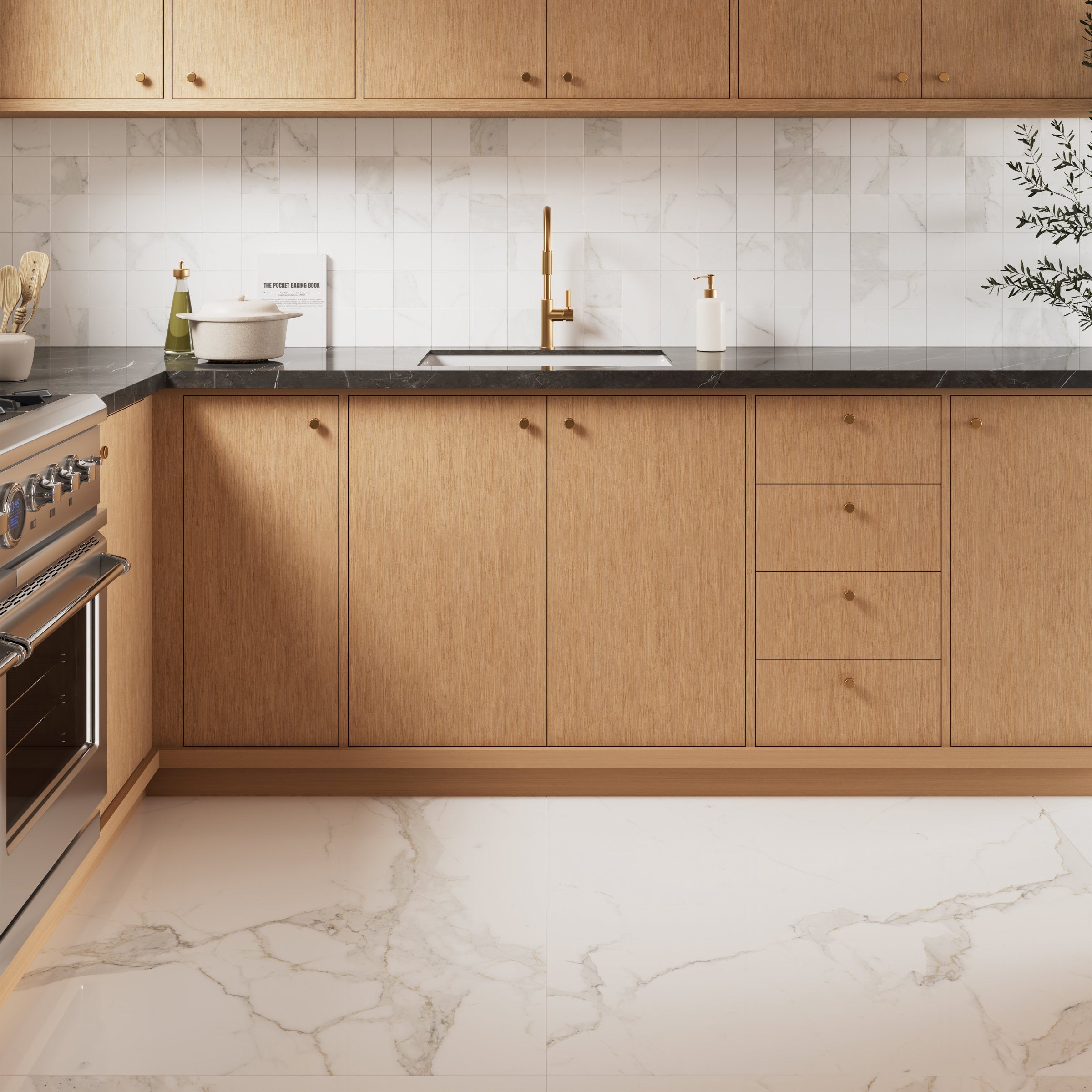 Bedrosians Magnifica Era 4" x 4" - 8mm Honed Porcelain Mosaic Tile in Calacatta Super White | Item Code 100002307