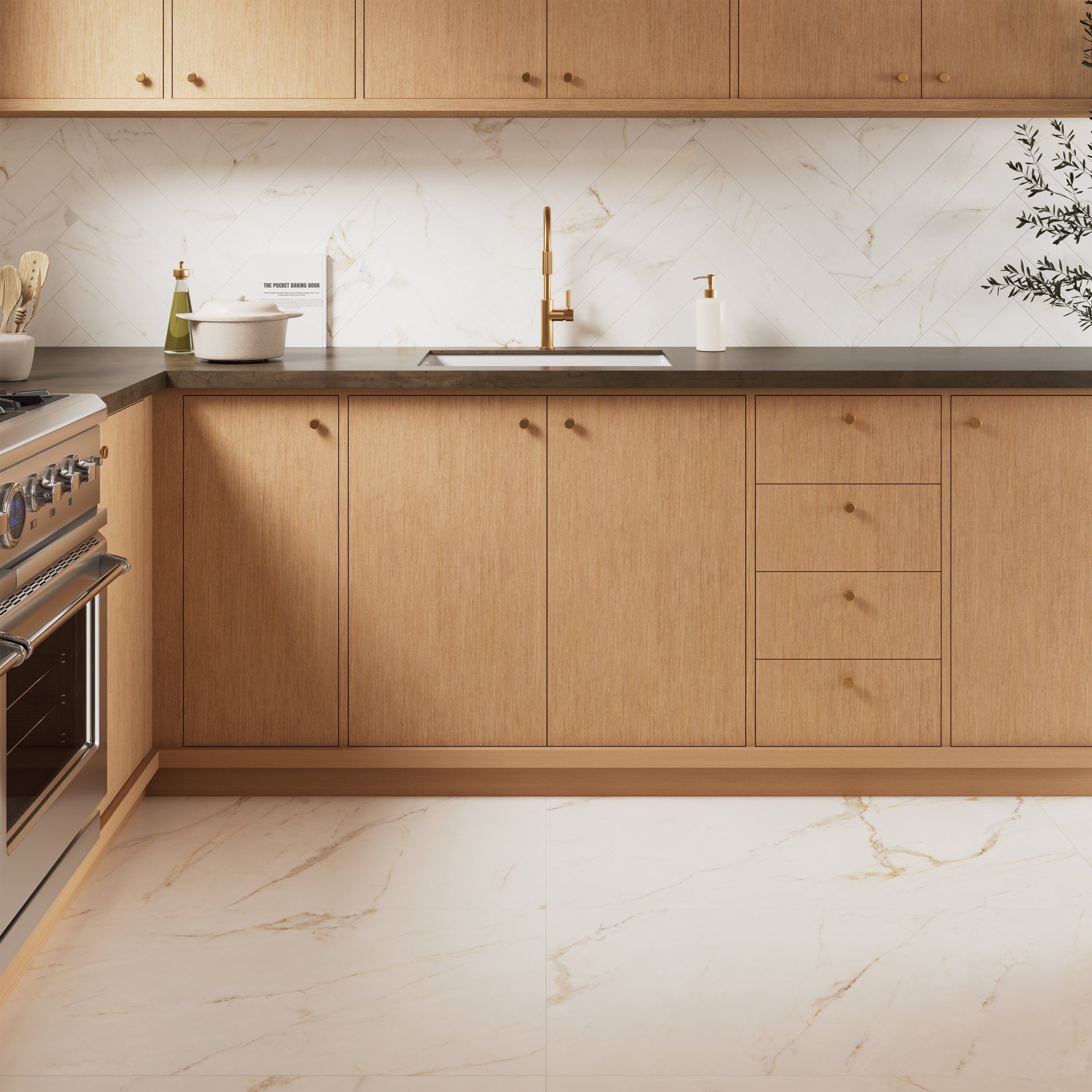 Bedrosians Magnifica Era 24" x 48" - 8mm Honed Porcelain Tile in Calacatta Oro | Item Code 100002293