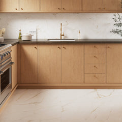 Bedrosians Magnifica Era 24" x 48" - 8mm Honed Porcelain Tile in Calacatta Oro | Item Code 100002293