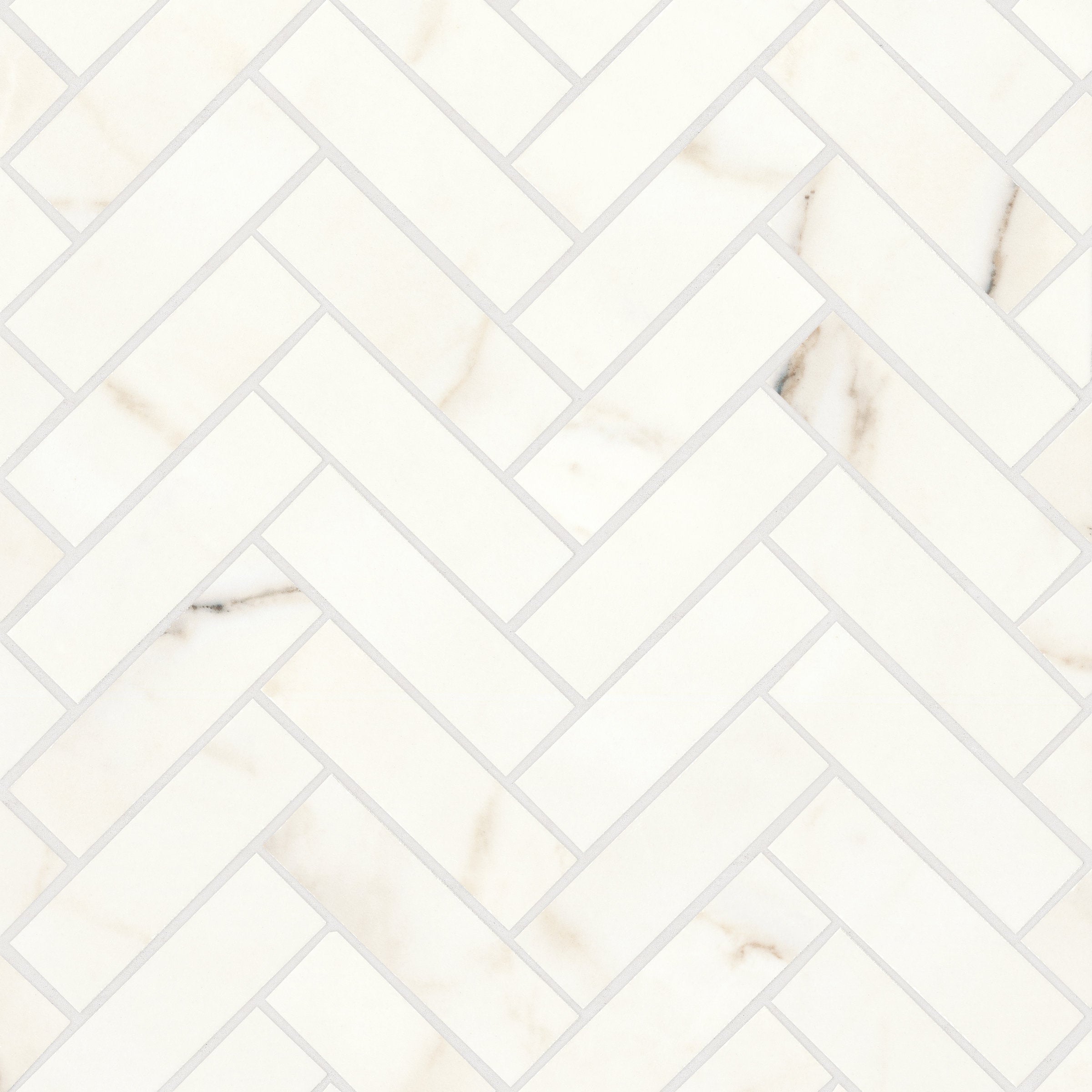 Bedrosians Magnifica Era 1" x 4" - 8mm Honed Herringbone Porcelain Mosaic Tile in Calacatta Oro | Item Code 100002295