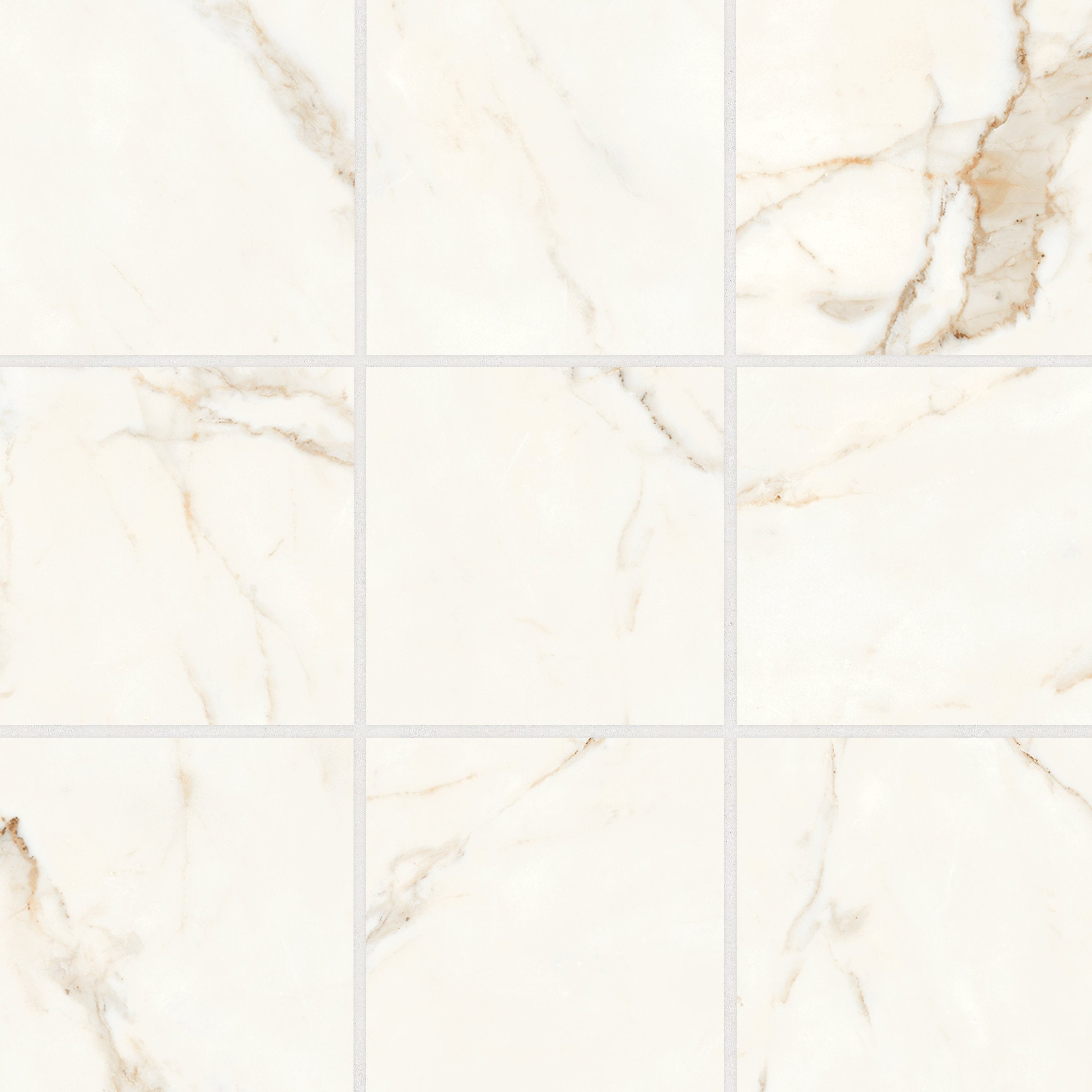 Bedrosians Magnifica Era 4" x 4" - 8mm Honed Porcelain Mosaic Tile in Calacatta Oro | Item Code 100002297