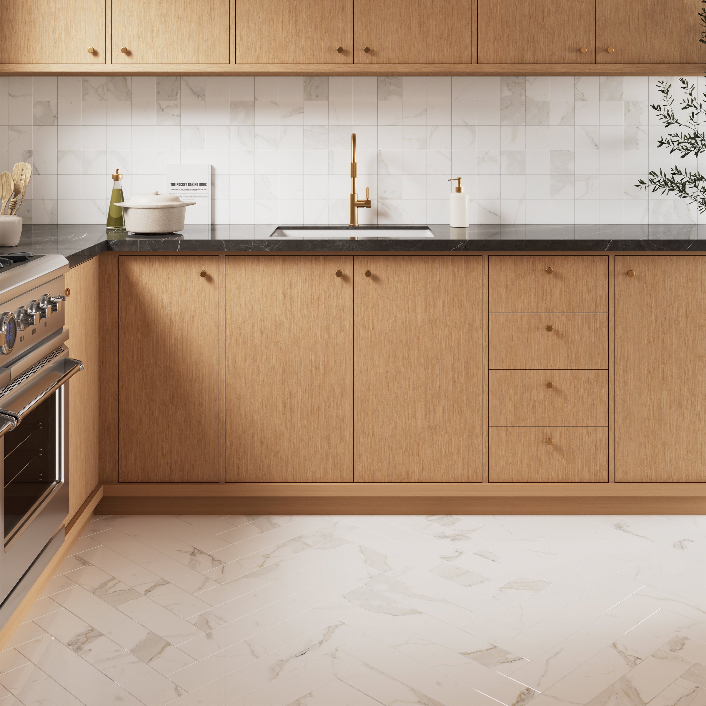 Bedrosians Magnifica 3" x 24" Honed Bullnose Porcelain Tile in Calacatta Super White | Item Code 100002309