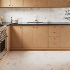 Bedrosians Magnifica Era 4" x 4" - 8mm Honed Porcelain Mosaic Tile in Calacatta Super White | Item Code 100002307