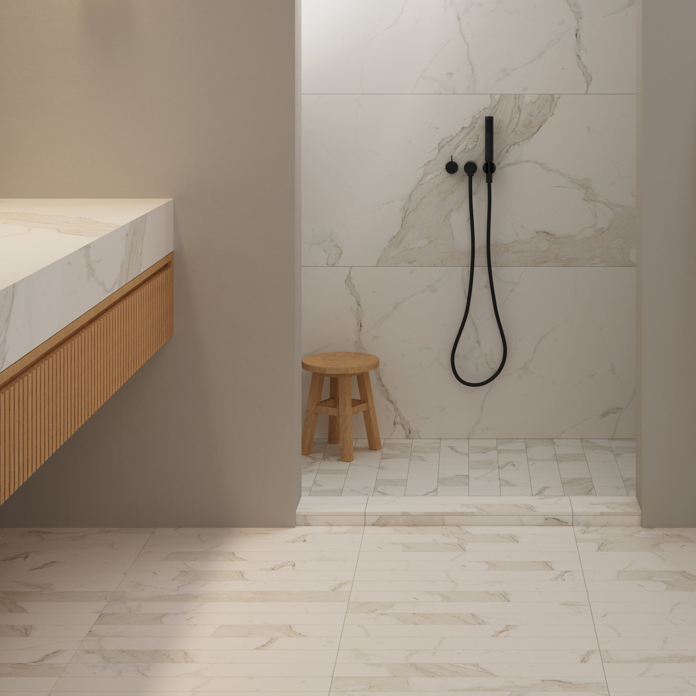 Bedrosians Magnifica Era 4" x 4" - 8mm Honed Porcelain Mosaic Tile in Calacatta Super White | Item Code 100002307