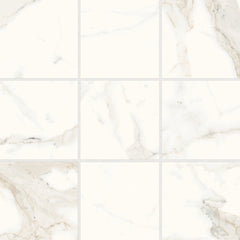 Bedrosians Magnifica Era 4" x 4" - 8mm Honed Porcelain Mosaic Tile in Calacatta Super White | Item Code 100002307
