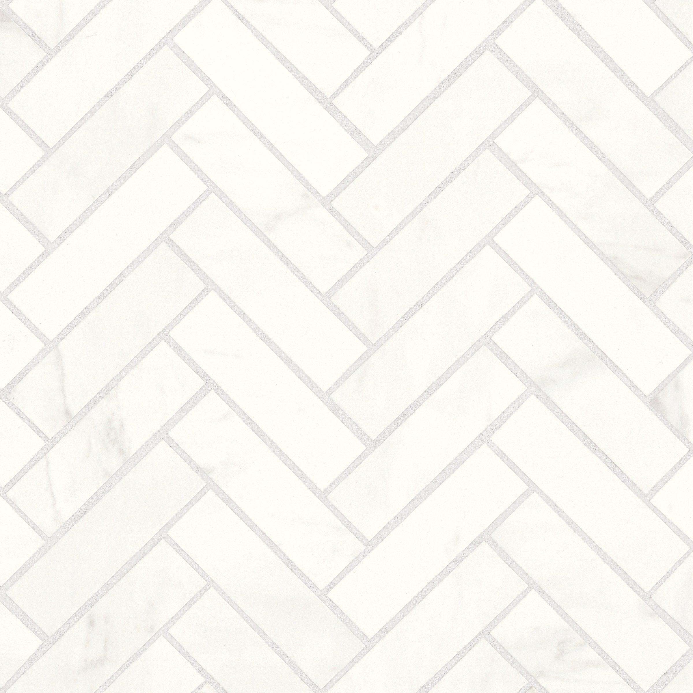 Bedrosians Magnifica Era 1" x 4" - 8mm Honed Herringbone Porcelain Mosaic Tile in Luxe White | Item Code 100002315