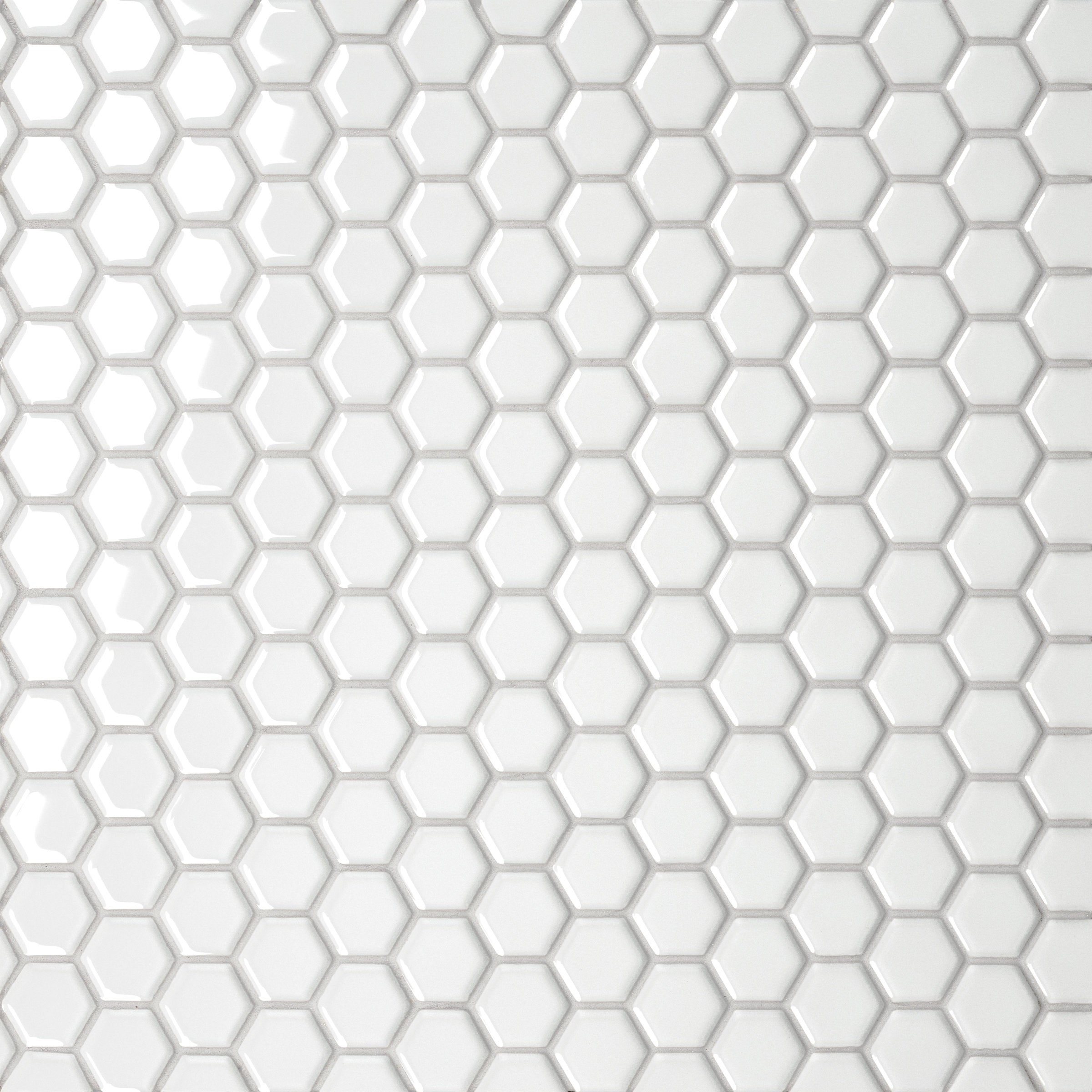 Bedrosians Le Cafe 1" x 1" Hexagon Glossy Porcelain Mosaic Tile in White | Item Code 100002401