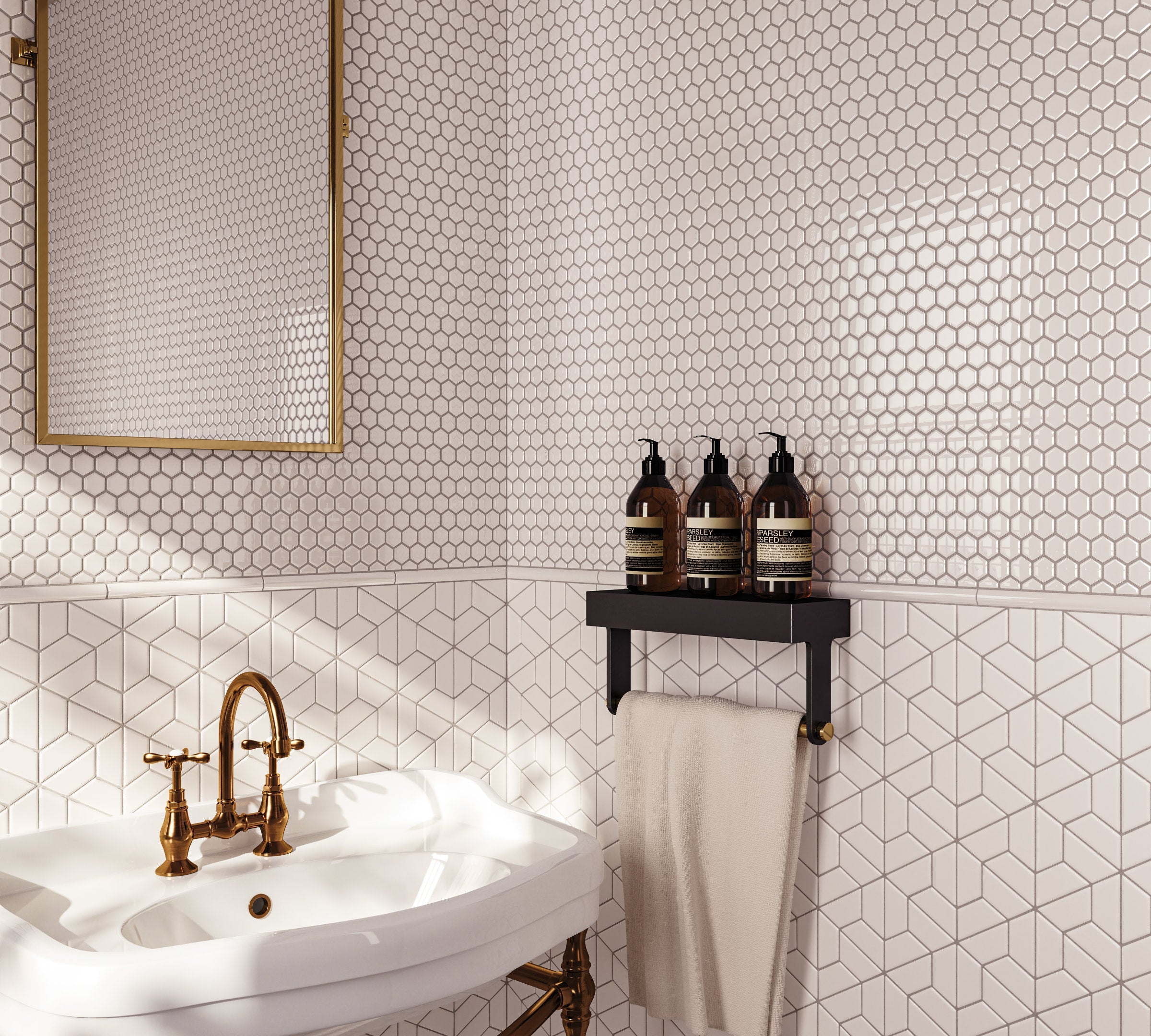 Bedrosians Le Cafe 1" x 1" Hexagon Glossy Porcelain Mosaic Tile in White | Item Code 100002401