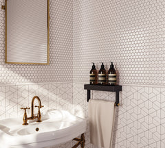 Bedrosians Le Cafe 1" x 1" Hexagon Glossy Porcelain Mosaic Tile in White | Item Code 100002401