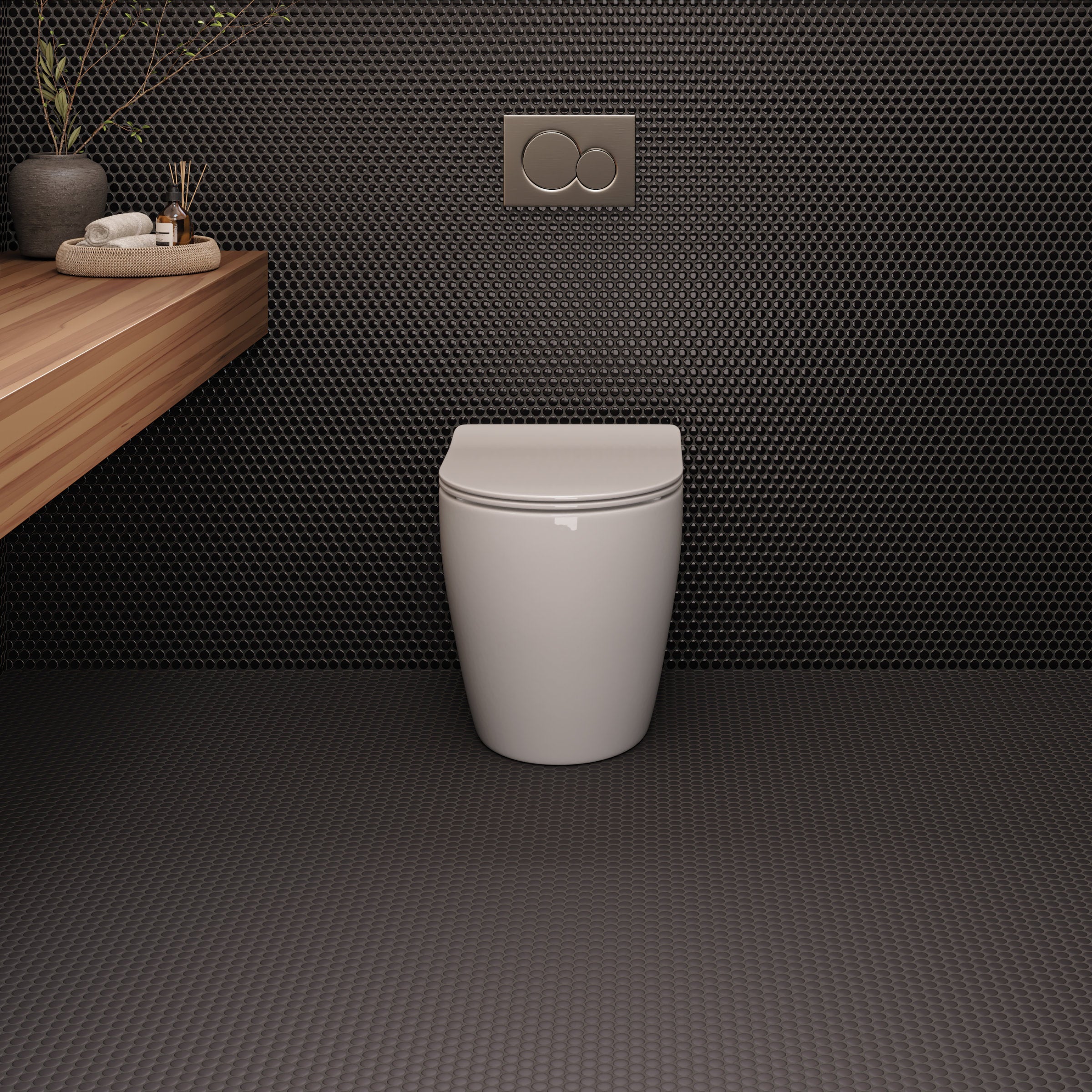 Bedrosians Le Cafe 3/4" x 3/4" Penny Round Matte Porcelain Mosaic Tile in Black | Item Code 100002404