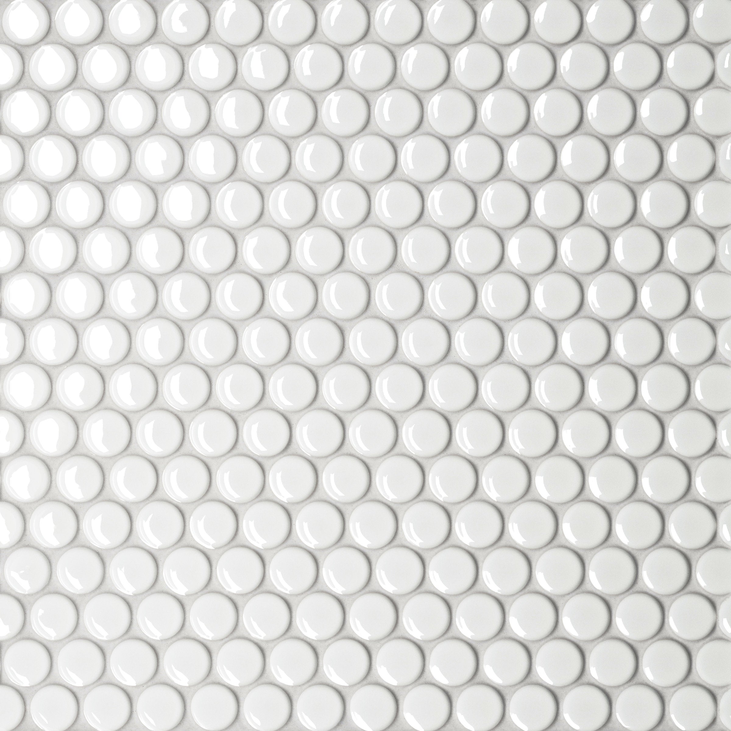 Bedrosians Le Cafe 3/4" x 3/4" Penny Round Glossy Porcelain Mosaic Tile in White | Item Code 100002407