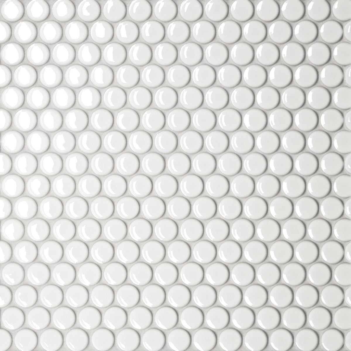 Bedrosians Le Cafe 3/4" x 3/4" Penny Round Glossy Porcelain Mosaic Tile in White | Item Code 100002407