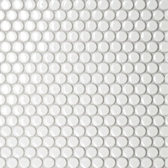 Bedrosians Le Cafe 3/4" x 3/4" Penny Round Glossy Porcelain Mosaic Tile in White | Item Code 100002407