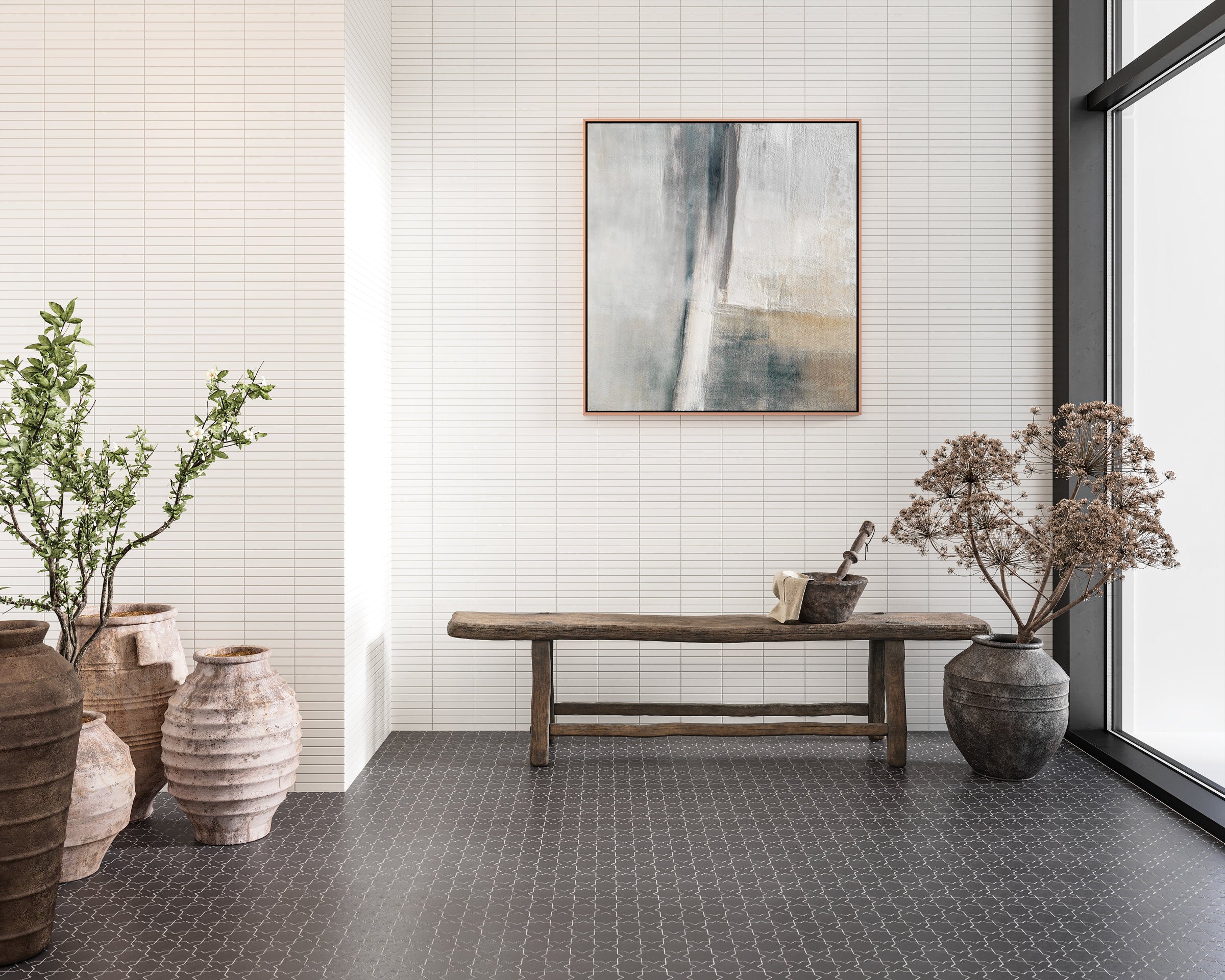 Bedrosians Le Cafe 2" x 2" Cross & Star Matte Porcelain Mosaic Tile in Black | Item Code 100003614