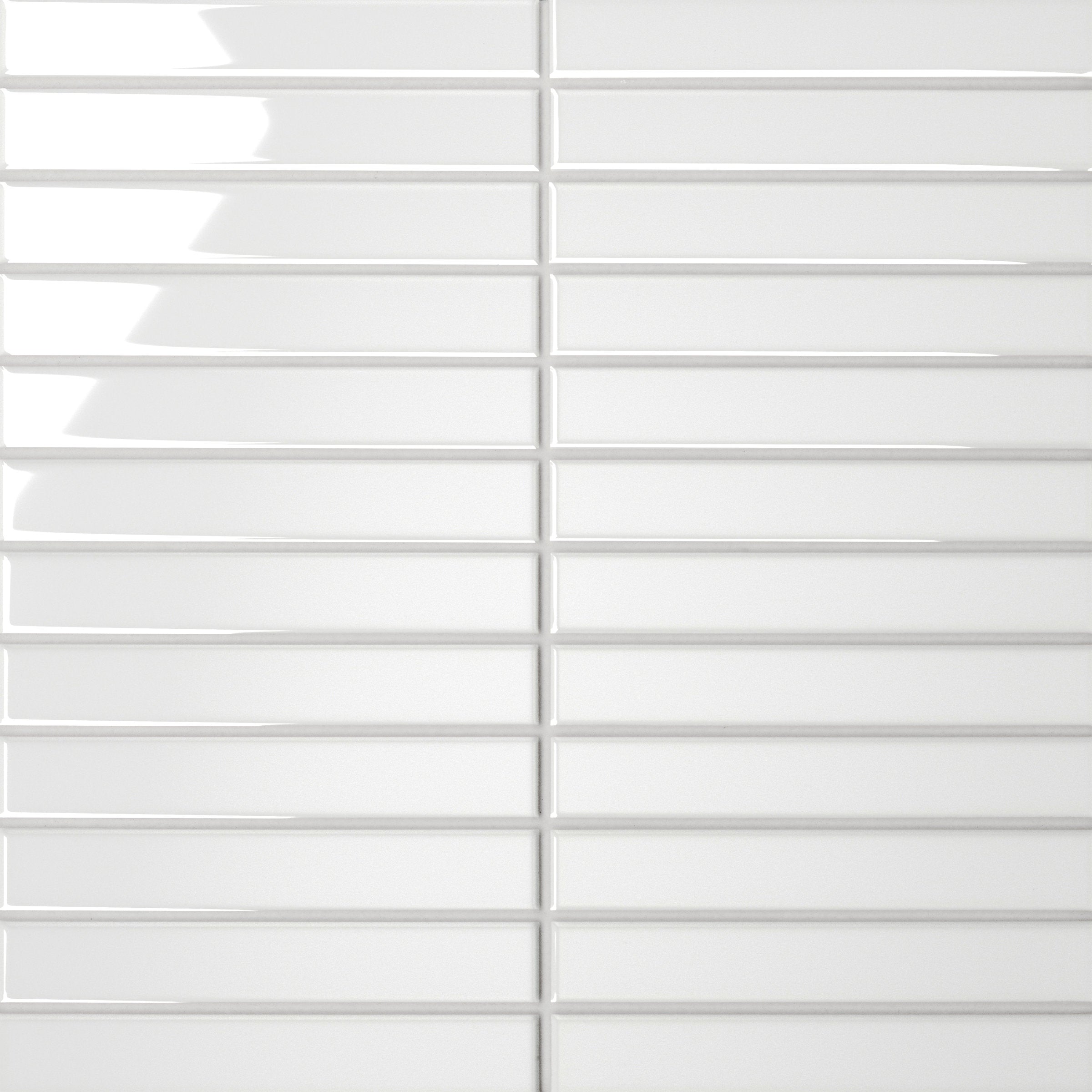 Bedrosians Le Cafe 1" x 6" Straight Stack Glossy Porcelain Mosaic Tile in White | Item Code 100002411