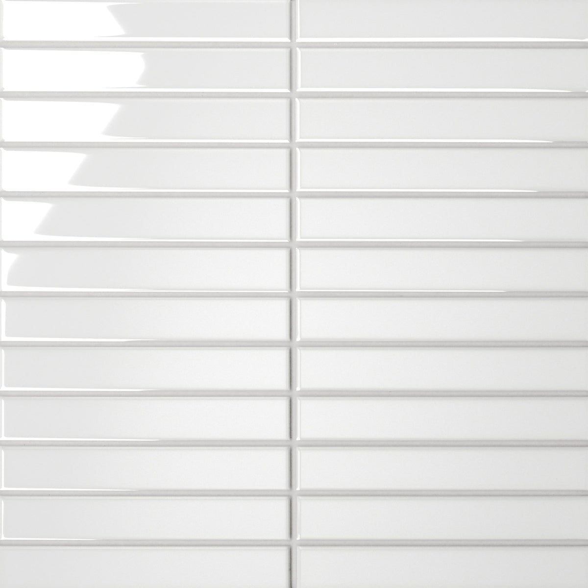 Bedrosians Le Cafe 1" x 6" Straight Stack Glossy Porcelain Mosaic Tile in White | Item Code 100002411