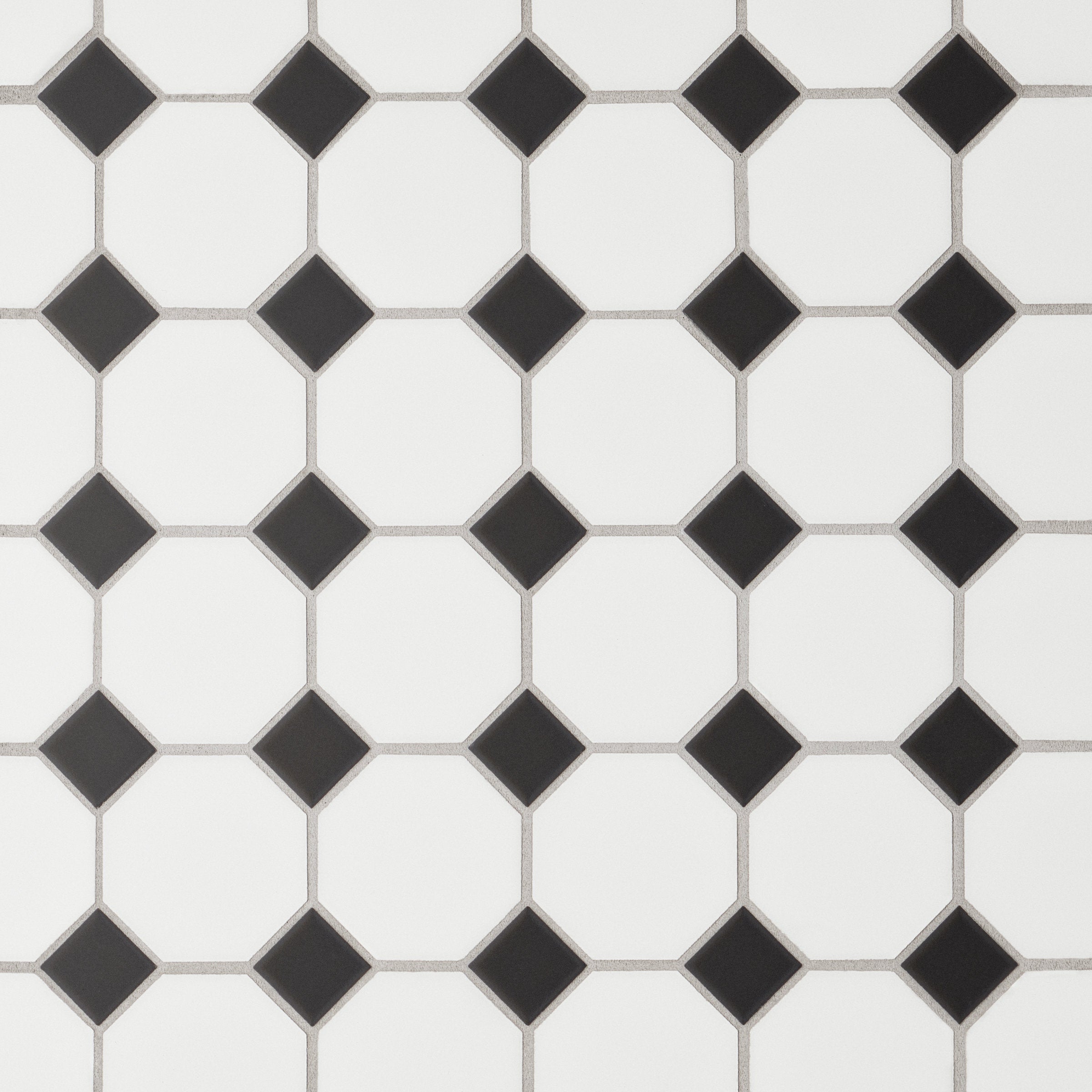 Bedrosians Le Cafe Black and White Octagon Porcelain Mosaic (2x2) - Matte Floor and Wall Mosaic Sheet | Item Code 100002421