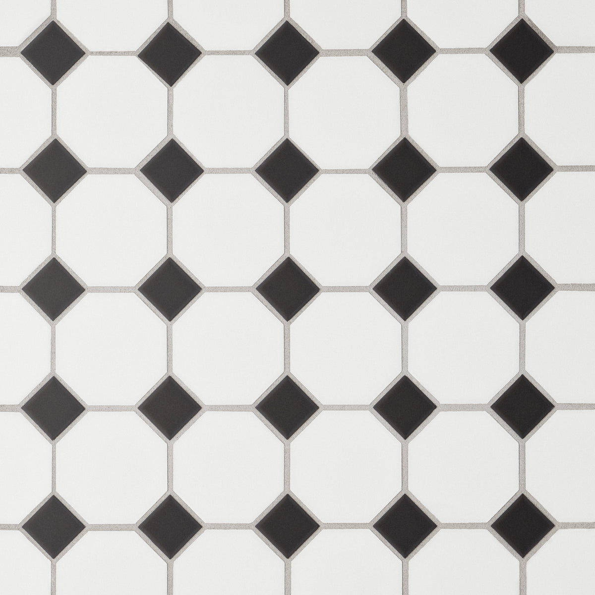 Bedrosians Le Cafe Black and White Octagon Porcelain Mosaic (2x2) - Matte Floor and Wall Mosaic Sheet | Item Code 100002421