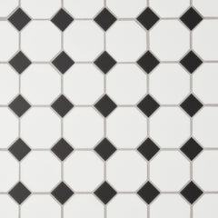 Bedrosians Le Cafe Black and White Octagon Porcelain Mosaic (2x2) - Matte Floor and Wall Mosaic Sheet | Item Code 100002421