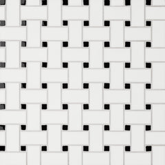 Bedrosians Le Cafe 1" x 2" Basket Weave Porcelain Mosaic Tile in Matte White/Black W/Glossy Dot | Item Code 100002430