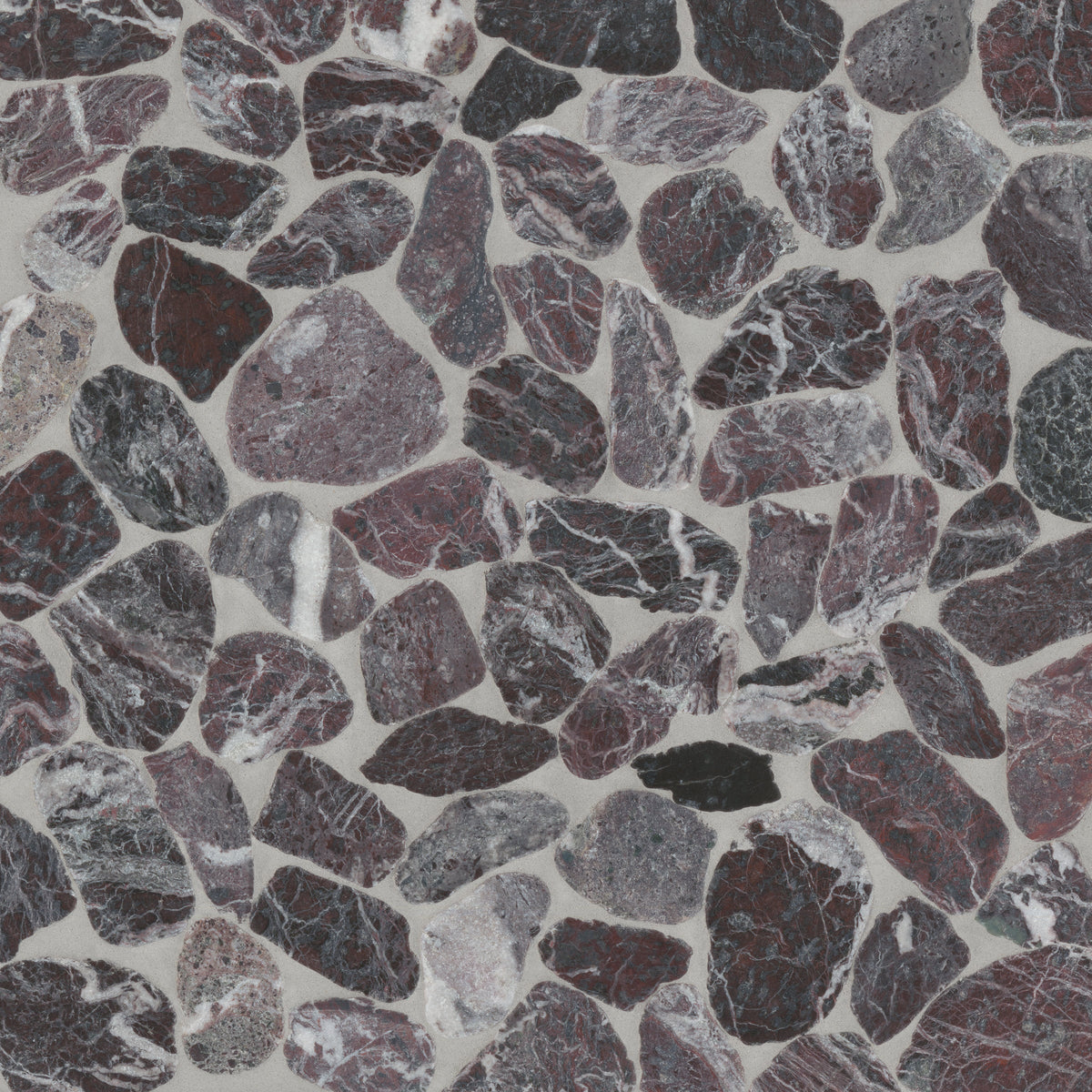 Bedrosians Waterbrook Medium Sliced Pebble Mosaic in Rosso Levanto | Item Code 100003089