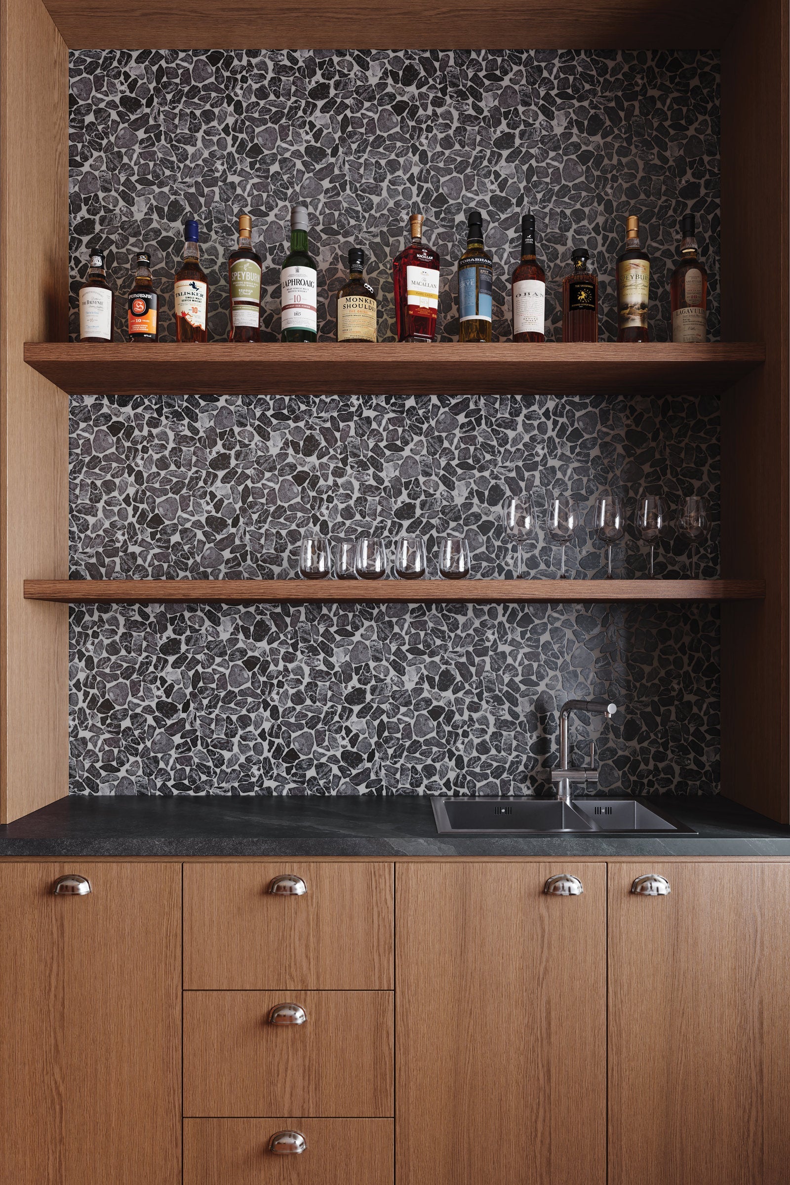Bedrosians Waterbrook Medium Sliced Pebble Mosaic in Rosso Levanto | Item Code 100003089