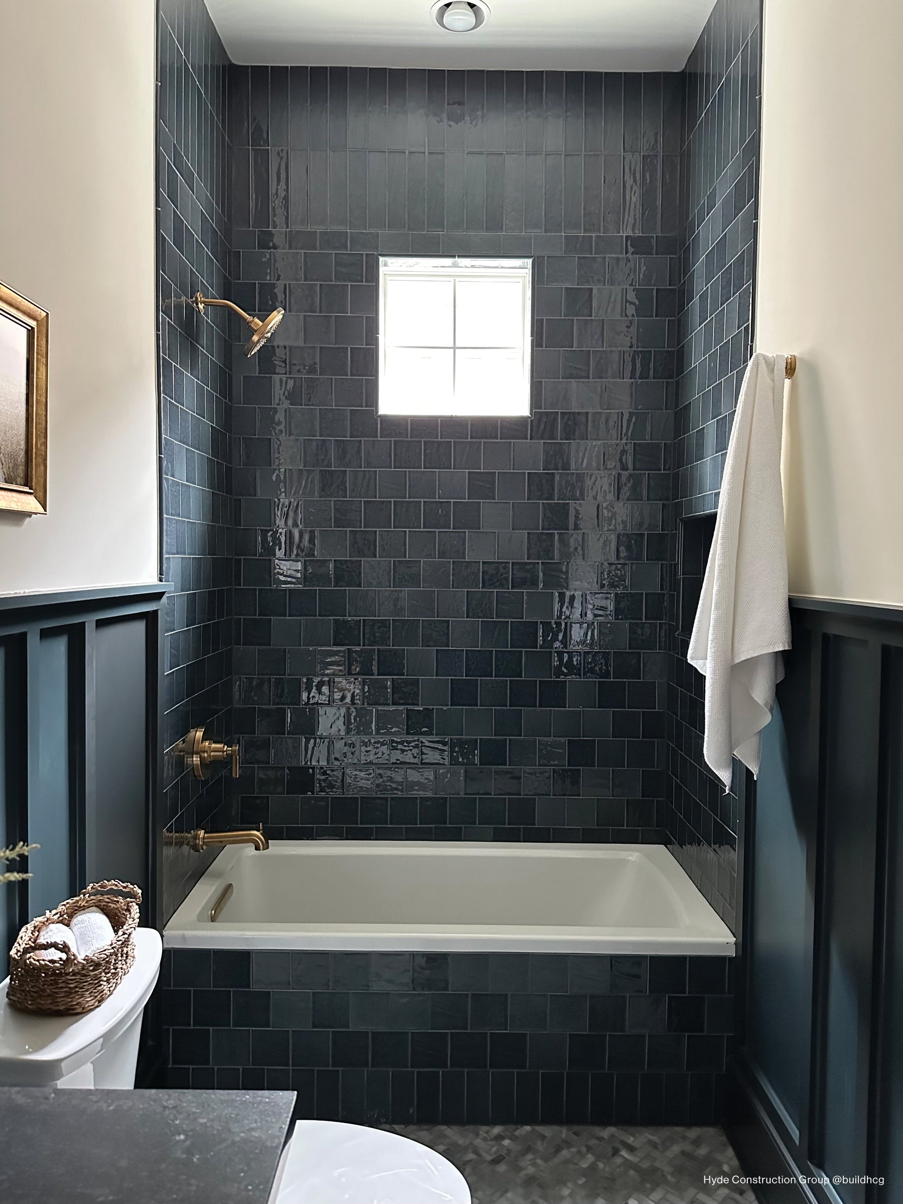 Bedrosians Marin 0.5" x 12" Jolly Miter Edge Ceramic Trim in Midnight Tide | Item Code 100003181