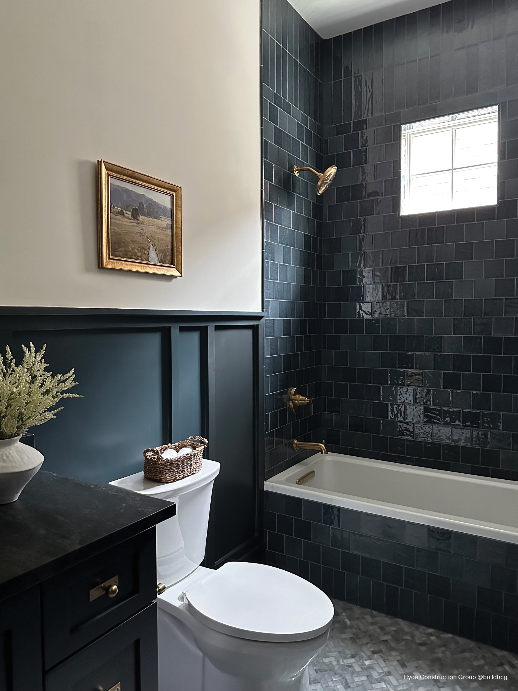 Bedrosians Marin 0.5" x 12" Jolly Miter Edge Ceramic Trim in Midnight Tide | Item Code 100003181