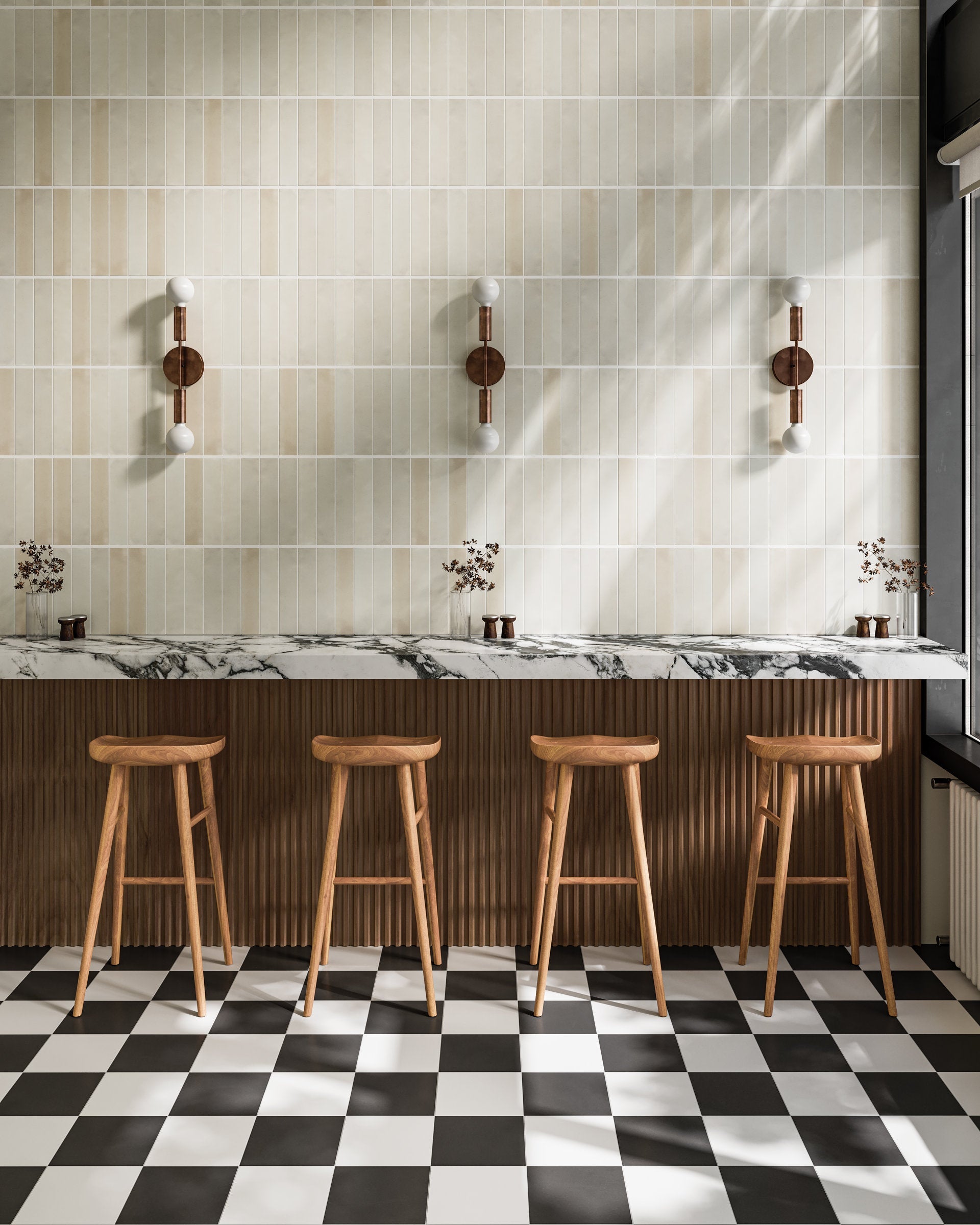 Bedrosians Celine 2.5" x 12" Glossy Porcelain Floor & Wall Tile in White | Item Code 100003431