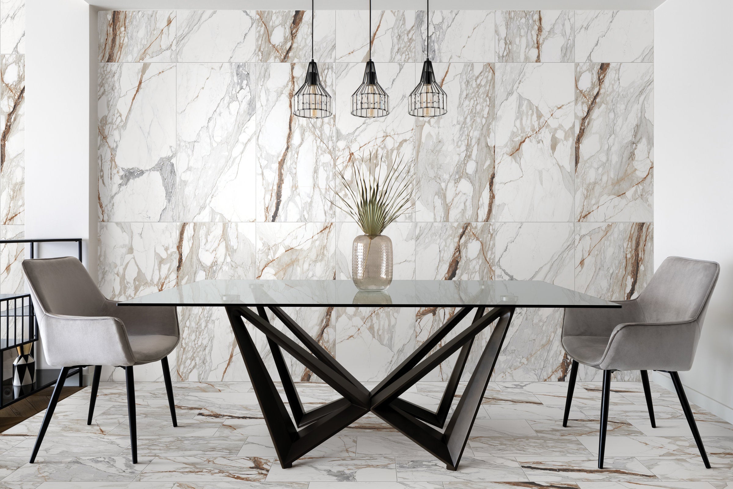 Bedrosians Prati 24" x 48" Polished Porcelain Field Tile in Calacatta Macchia Vecchia | Item Code 100003504