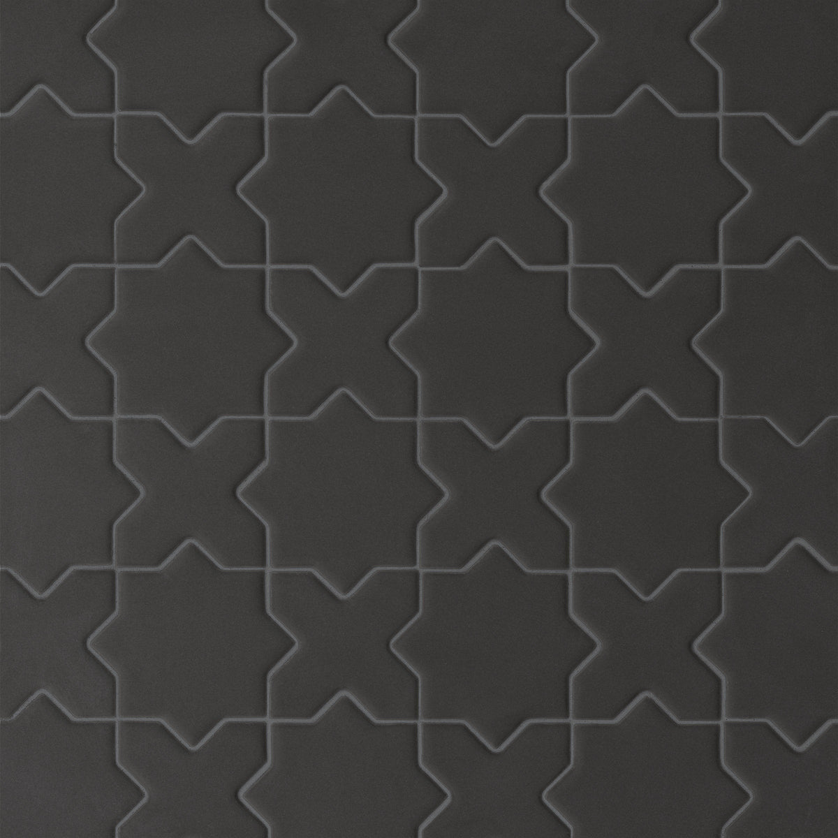 Bedrosians Le Cafe 2" x 2" Cross & Star Matte Porcelain Mosaic Tile in Black | Item Code 100003614