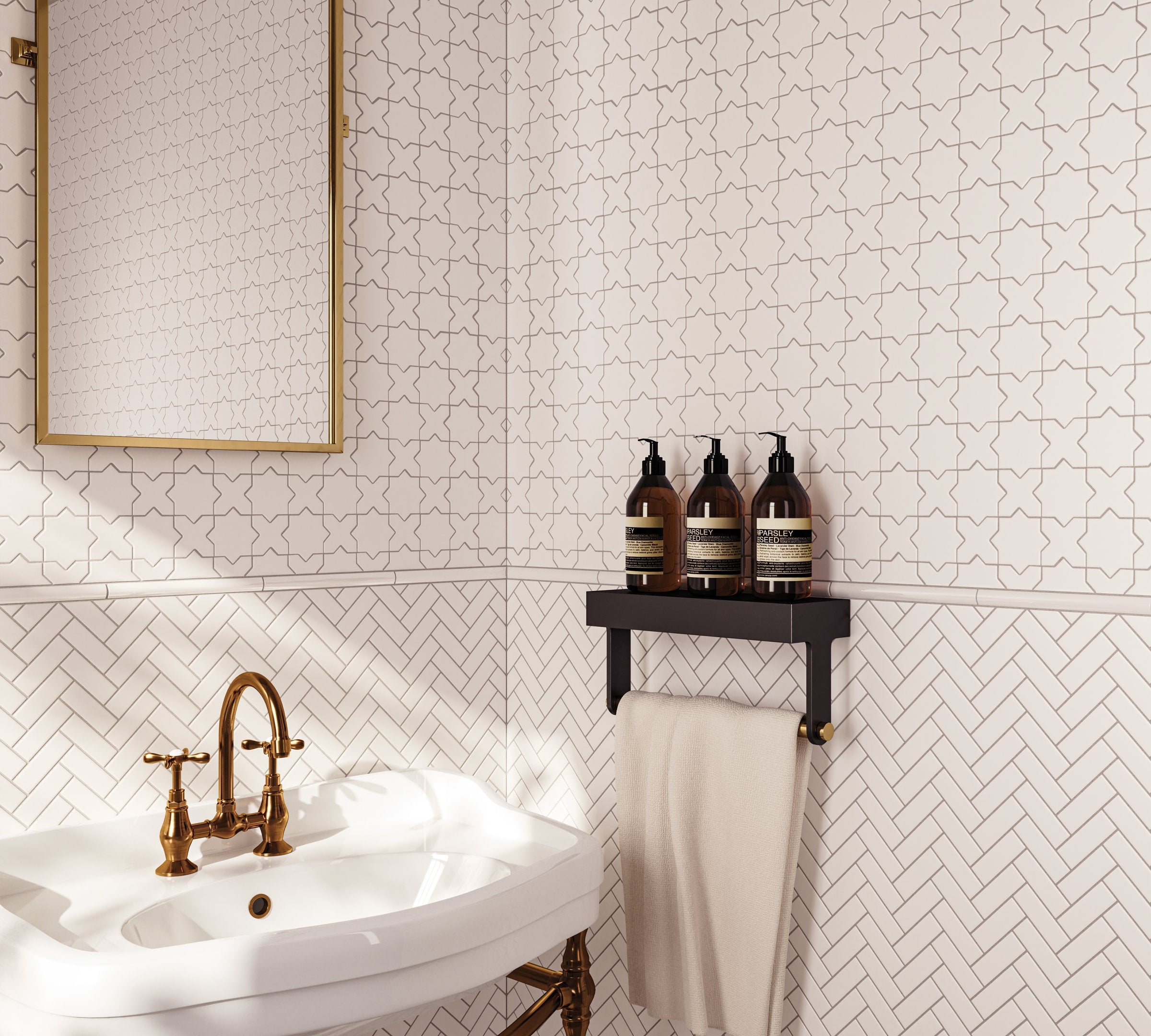 Bedrosians Le Cafe 1" x 3" Herringbone Matte Porcelain Mosaic Tile in White | Item Code 100002413
