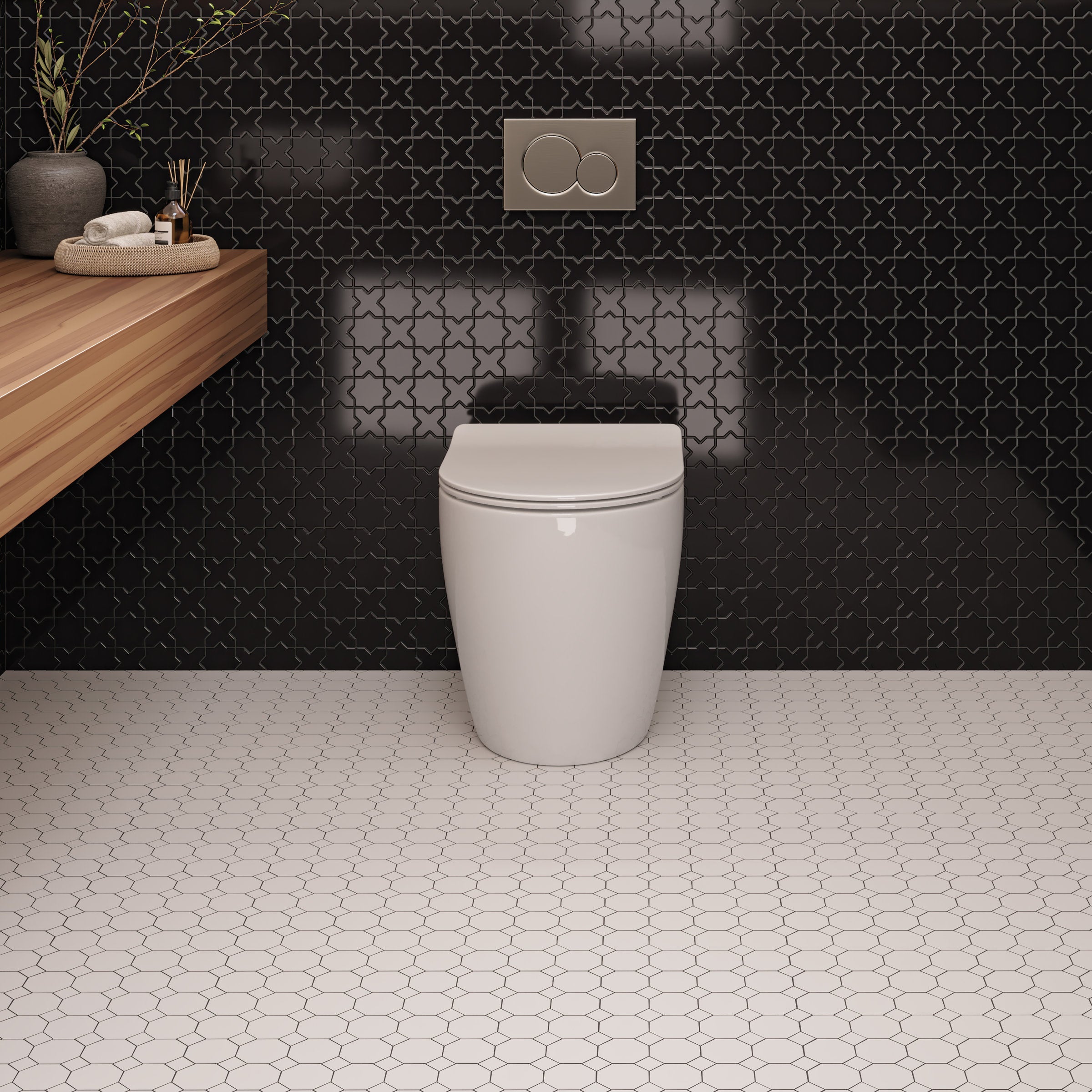 Bedrosians Le Cafe 2" x 2" Cross & Star Glossy Porcelain Mosaic Tile in Black | Item Code 100003616